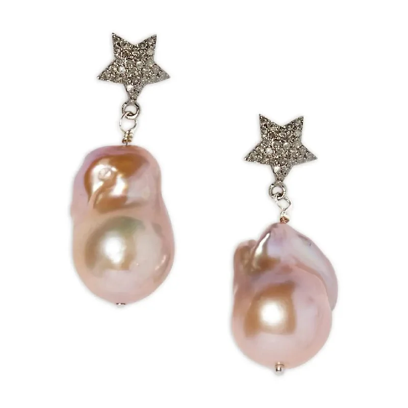 trendy rings for women -Diamond Star and Baroque Pearl Earrings