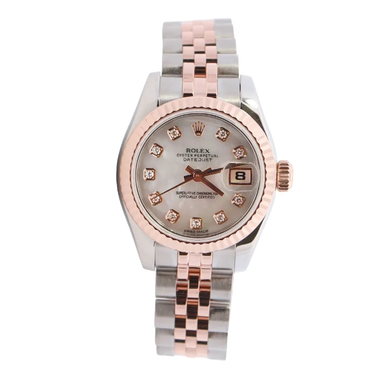 Rolex Datejust Two Tone Stainless Steel Rose Gold 26mm Factory Mop Diamond Dot Dial Watch Reference #: 179171