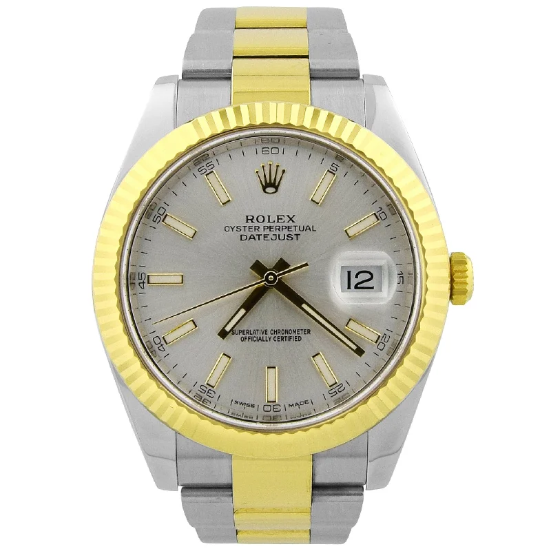 Rolex Datejust TT Stainless Steel & Yellow Gold 41mm Silver Stick Dial Watch Reference#: 126333