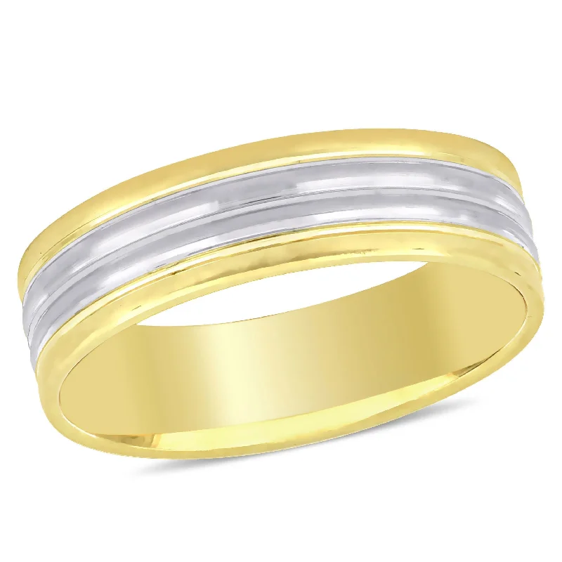 vintage-style engagement rings -Miadora 6 mm Mens Wedding Band in 10k Two-Tone White and Yellow Gold