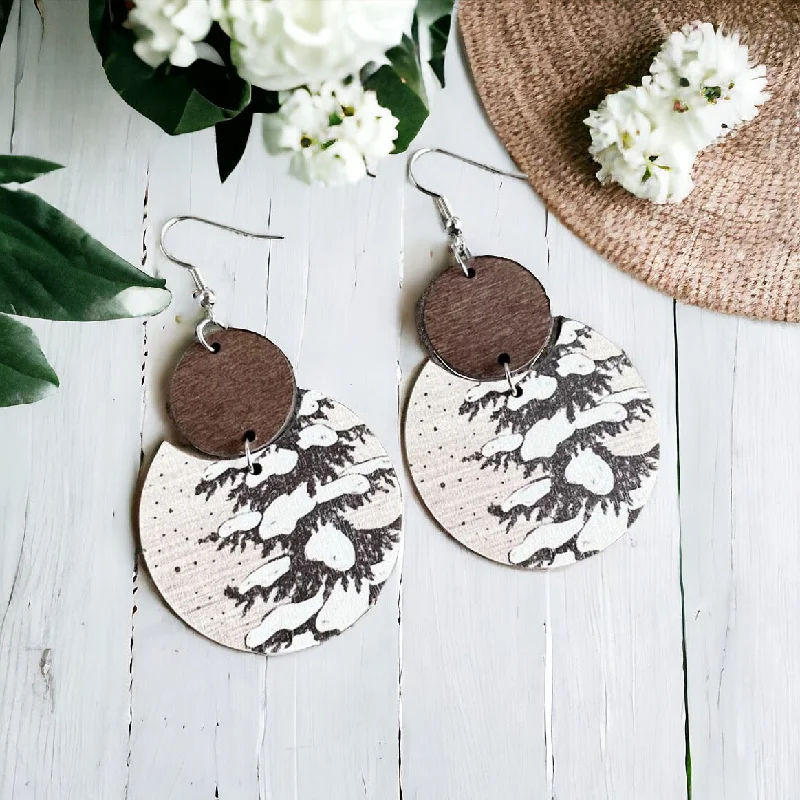 luxury engagement rings for women -Wooden Snowy Trees Drop Earrings