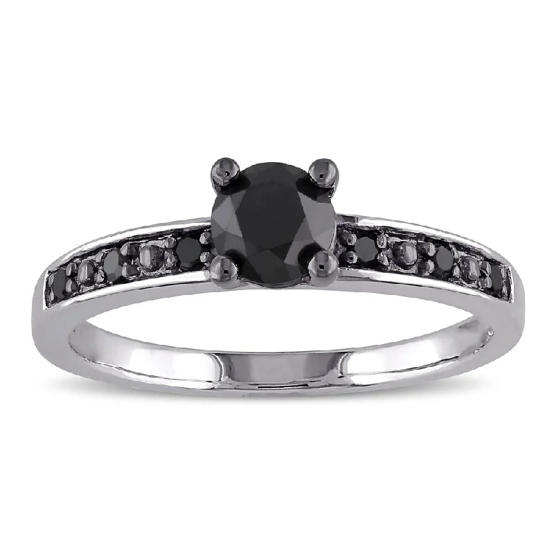 pink diamond engagement rings -Miadora Sterling Silver 4/5ct TDW Black Diamond Solitaire Ring