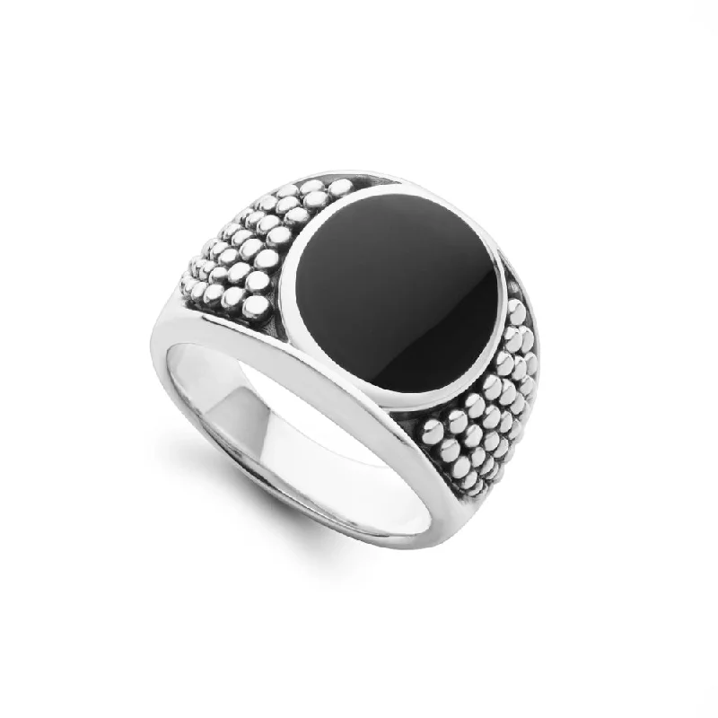 Lagos Anthem Black Agate Oval Band Ring