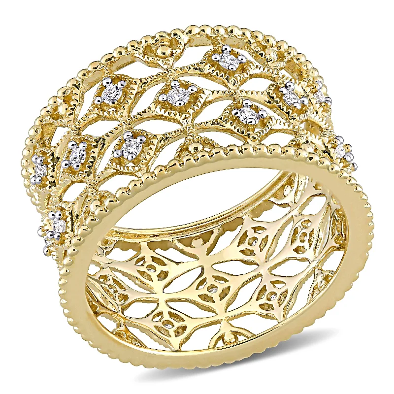 Miadora 14k Yellow Gold 1/3ct TDW Diamond Lattice Band Ring