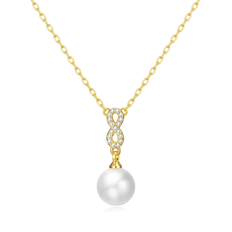 handmade necklaces for women -Gold Plated Infinity Pearl Drop Necklace Created with Zircondia® Crystals