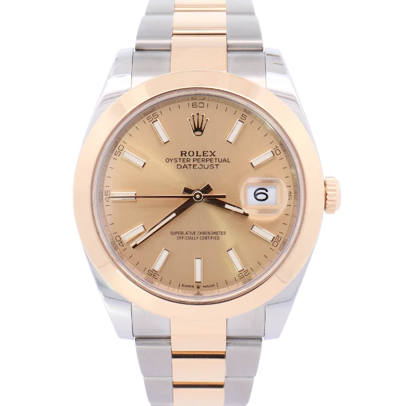 Rolex Datejust Two-Tone Stainless Steel & Yellow Gold 41mm Champagne Stick Dial Watch Reference# 126303