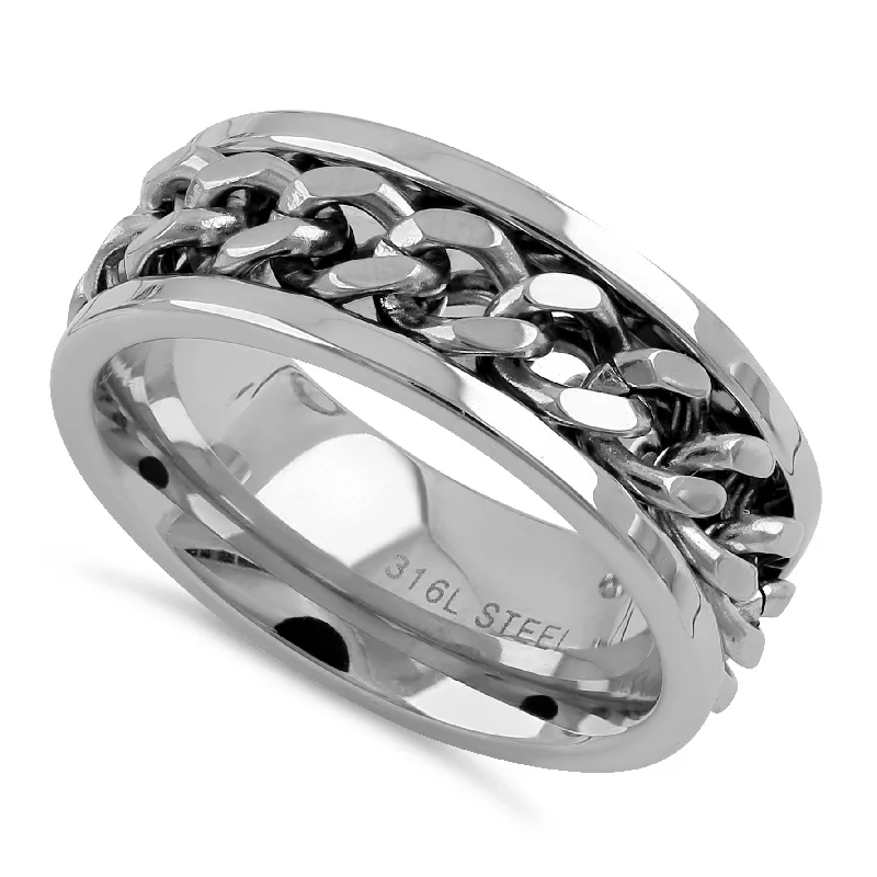 Stainless Steel Curb Chain Band Ring