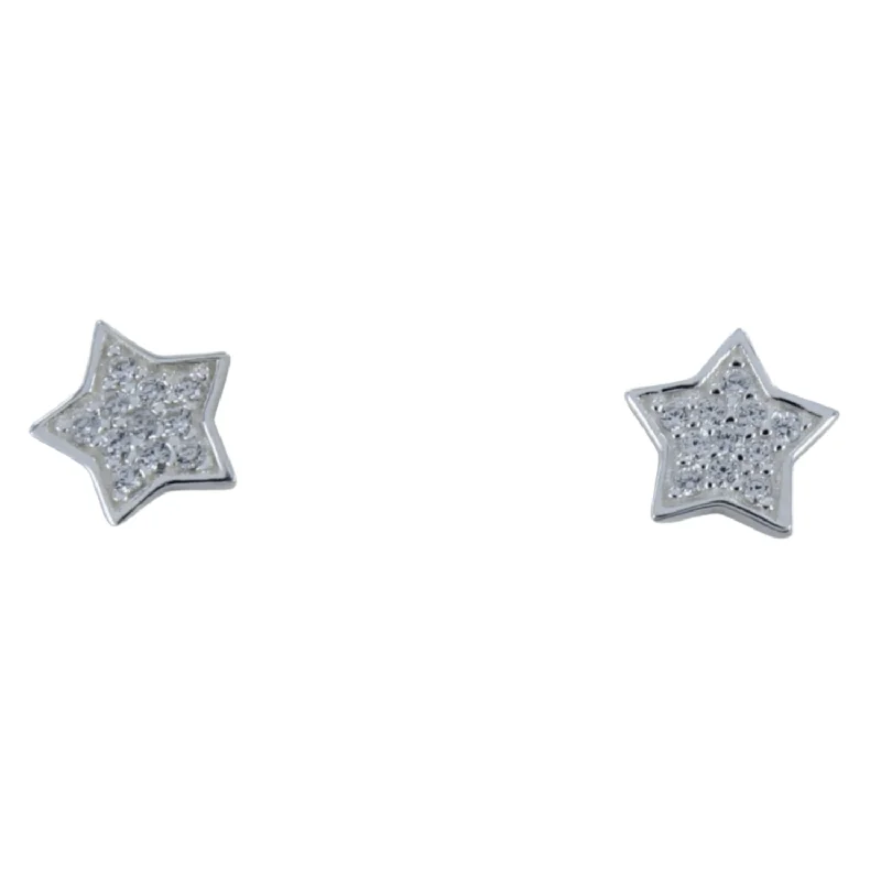 luxury engagement rings for women -Sterling Silver Edged Sparkle Star Stud