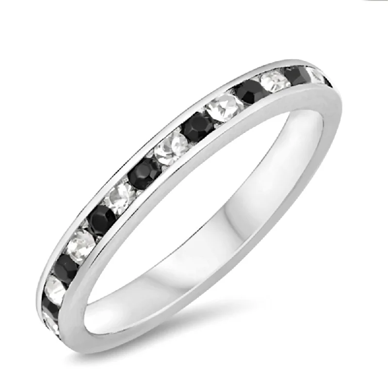 Zaria: Stackable Russian Black & Clear Ice CZ Eternity Band Ring