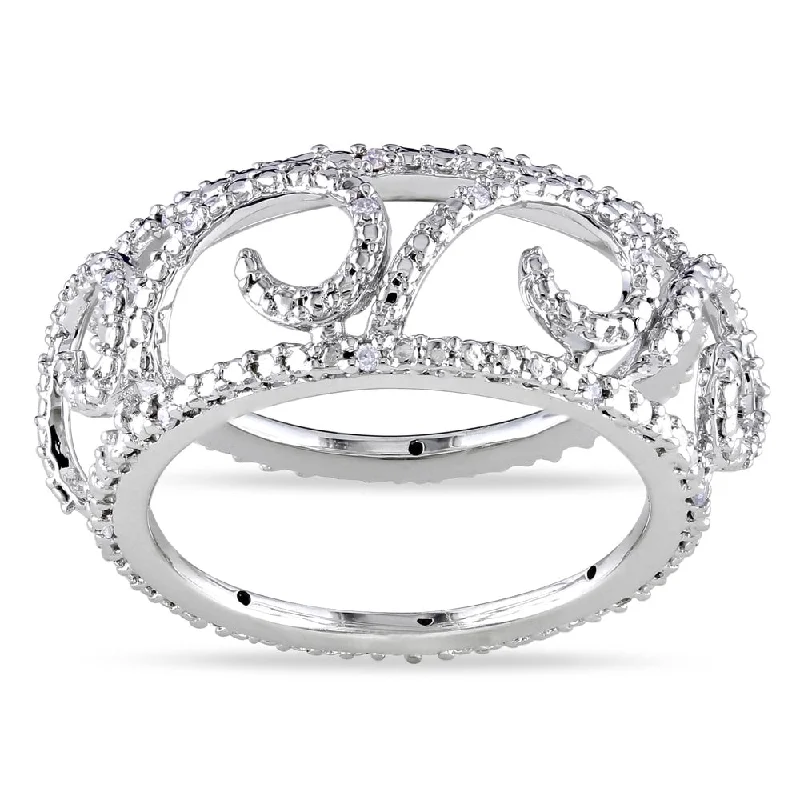 Miadora 14k White Gold 1/10ct TDW Diamond Filigree Openwork Band Ring