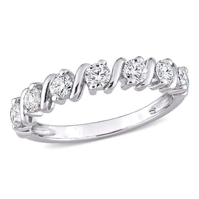 elegant engagement rings for women -Miadora 3/4ct DEW Moissanite Semi-Eternity Wedding Band Ring in Sterling Silver