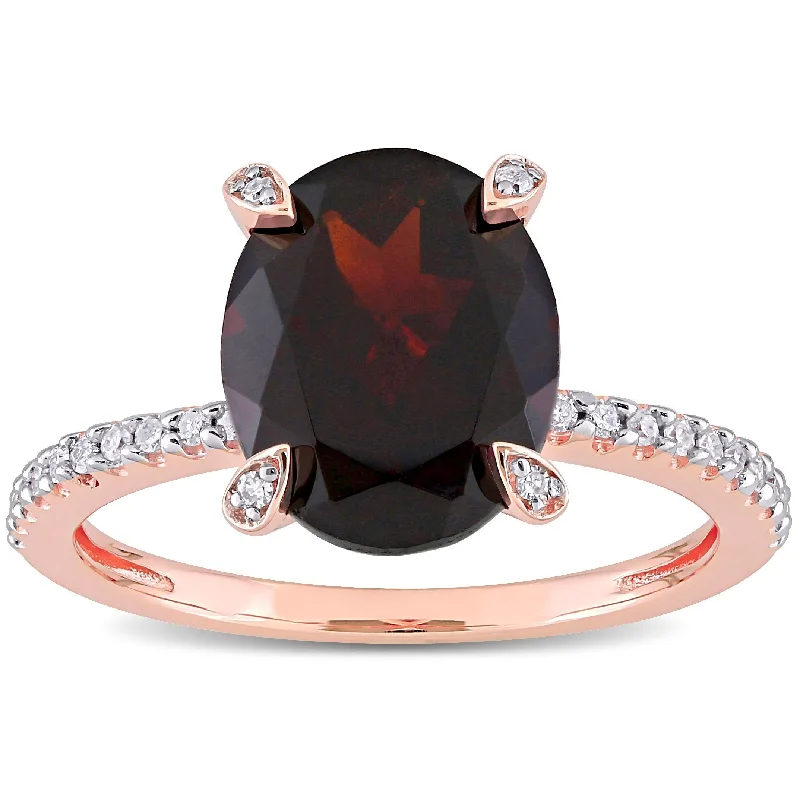 radiant diamond engagement rings -Miadora 10k Rose Gold Oval-Cut Garnet and 1/10ct TDW Diamond Solitaire Ring