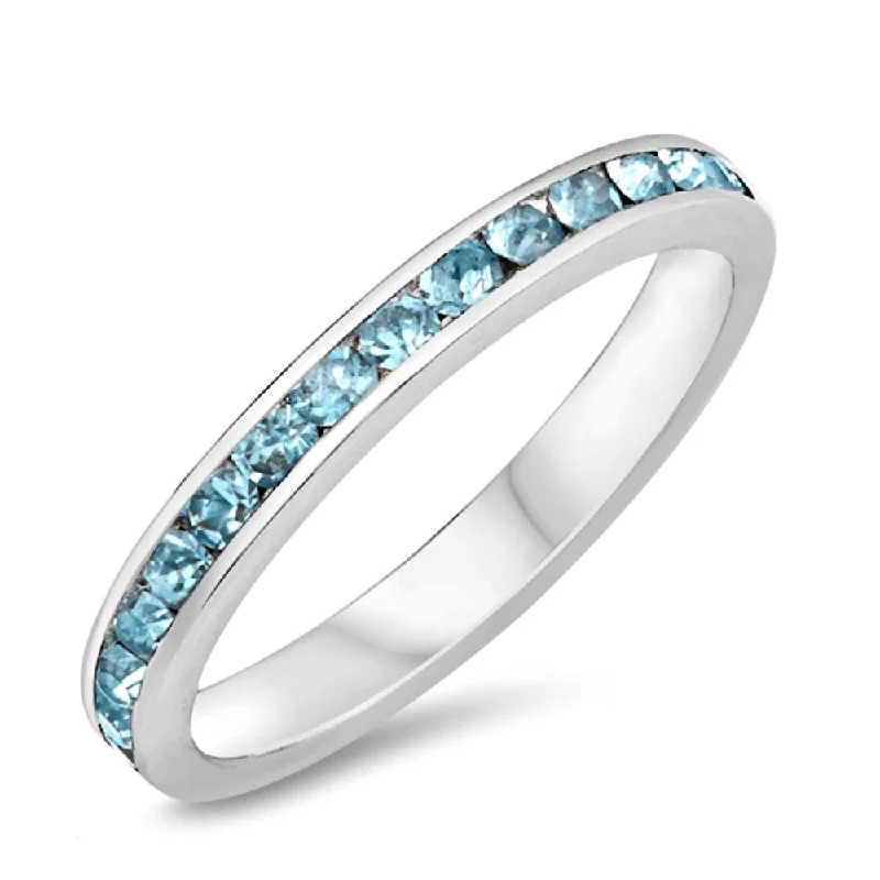 Darian: Stackable Aquamarine Ice CZ Birthstone Eternity Band Ring