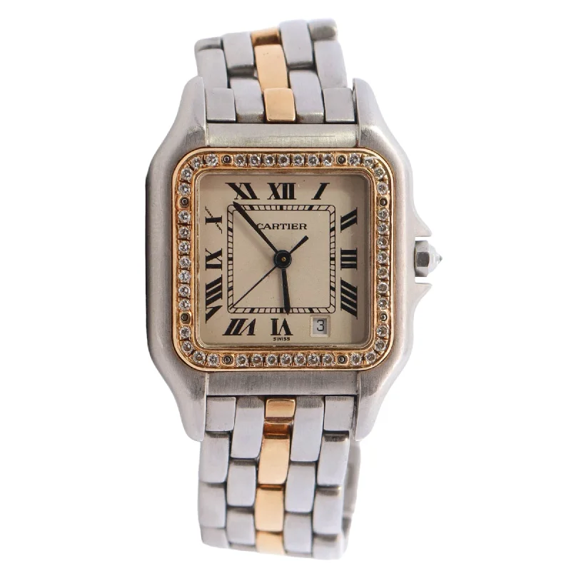 Cartier Santos Two-Tone Stainless Steel & Yellow Gold 27mm Ivory Roman Dial Watch