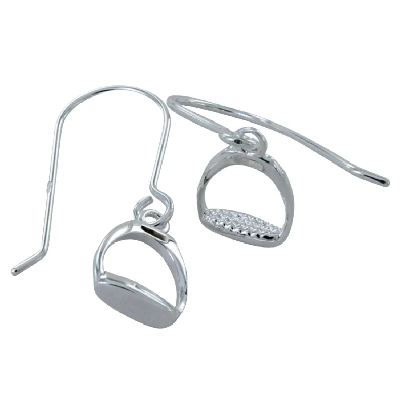 silver stackable rings for women -Detailed Sterling Silver Stirrup Earrings