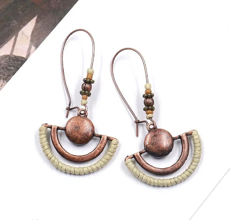 gemstone stud earrings for women -Vintage Semicircle Copper Dangle Earrings