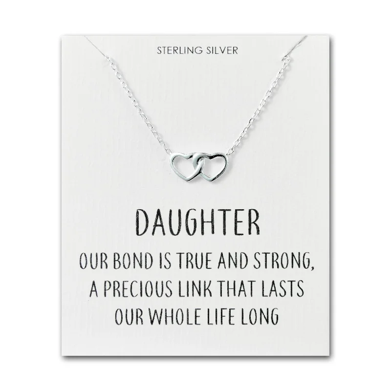 sparkly necklaces for women -Sterling Silver Daughter Quote Heart Link Necklace