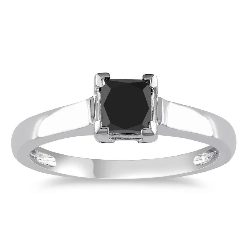 engagement rings with diamonds -Miadora 10k White Gold 1ct TDW Black Diamond Solitaire Ring