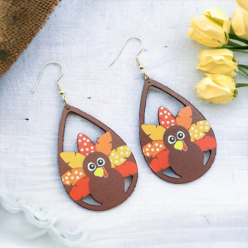 elegant diamond rings for women -Wooden Turkey Drop Earrings