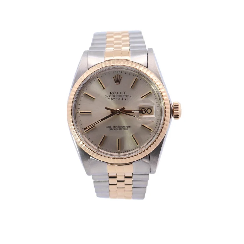 Rolex Datejust Two-Tone Stainless Steel & Yellow Gold 36mm Silver Stick Dial Watch Reference# 16013