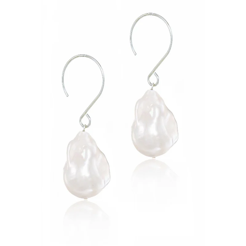 unique engagement rings for women -Tiny Treasures Large Baroque Freshwater Pearl French Wire Earrings In Sterling Silver