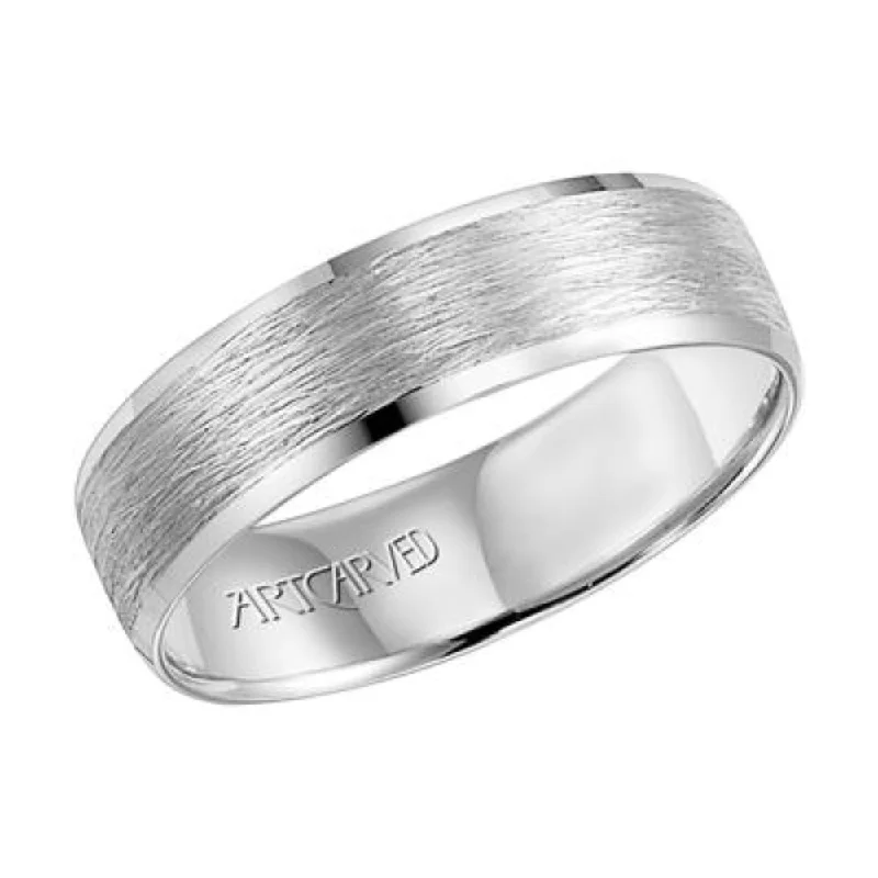 wedding engagement ring bands -Men's 6mm Flat Bevel Edge Carved Wedding Band 