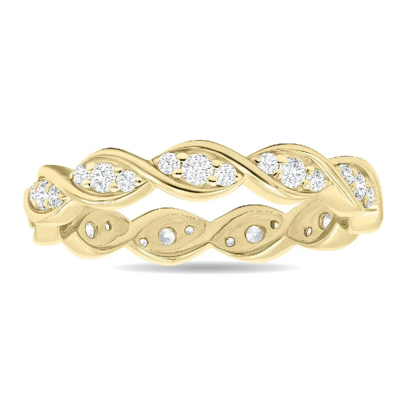 1/2 Carat TW Three Stone Wave Twist Diamond Eternity Band in 10K Yellow Gold