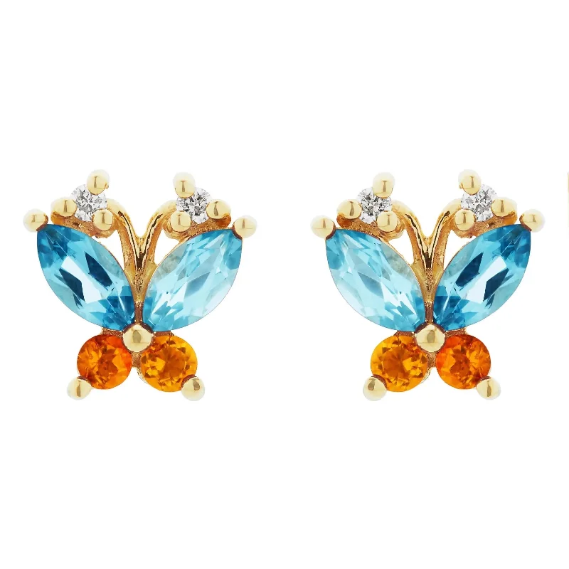 classic wedding rings for women -Volare Blue Topaz and Citrine Butterfly Stud Earrings