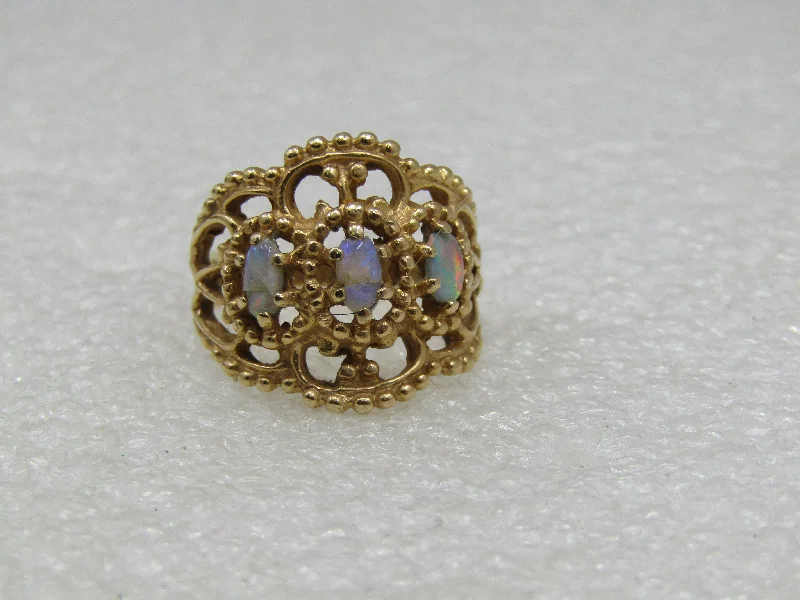 Vintage 14kt Opal Filigree Cigar Band Ring, Sz. 6