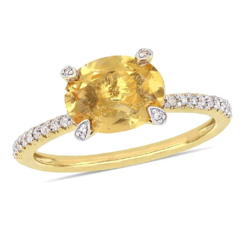 vintage diamond engagement rings -Miadora 10k Yellow Gold Oval-Cut Citrine and 1/10ct TDW Diamond Solitaire Ring