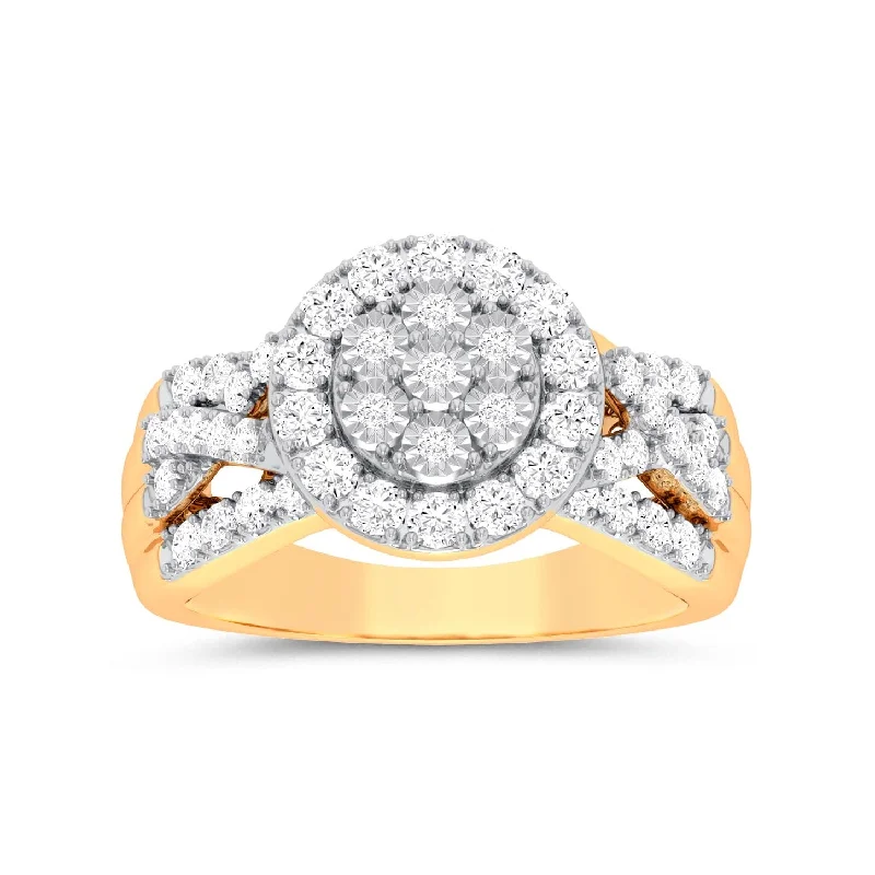 wedding necklaces for women -Halo Ring with 1.00ct of Diamonds in 9ct Yellow Gold