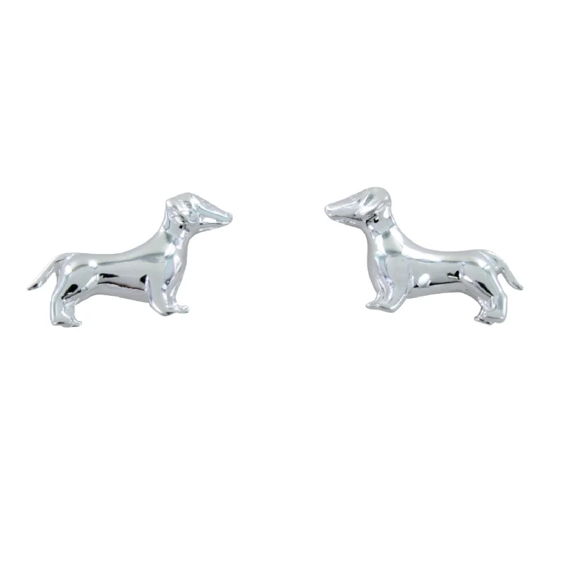 diamond stud earrings for women -Sterling Silver Dachshund Dog Stud Earrings