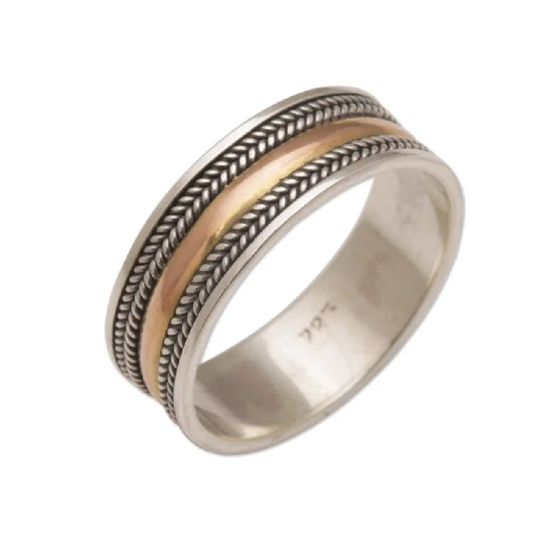 NOVICA Way of Gold, Gold accented sterling silver band ring