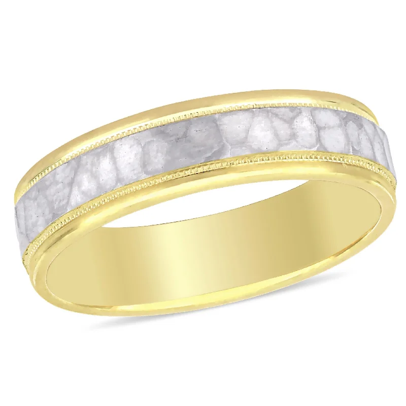 wedding engagement rings for brides -Miadora Ladies Hammered Wedding Band in 2-Tone 10k Yellow and White Gold (5mm)