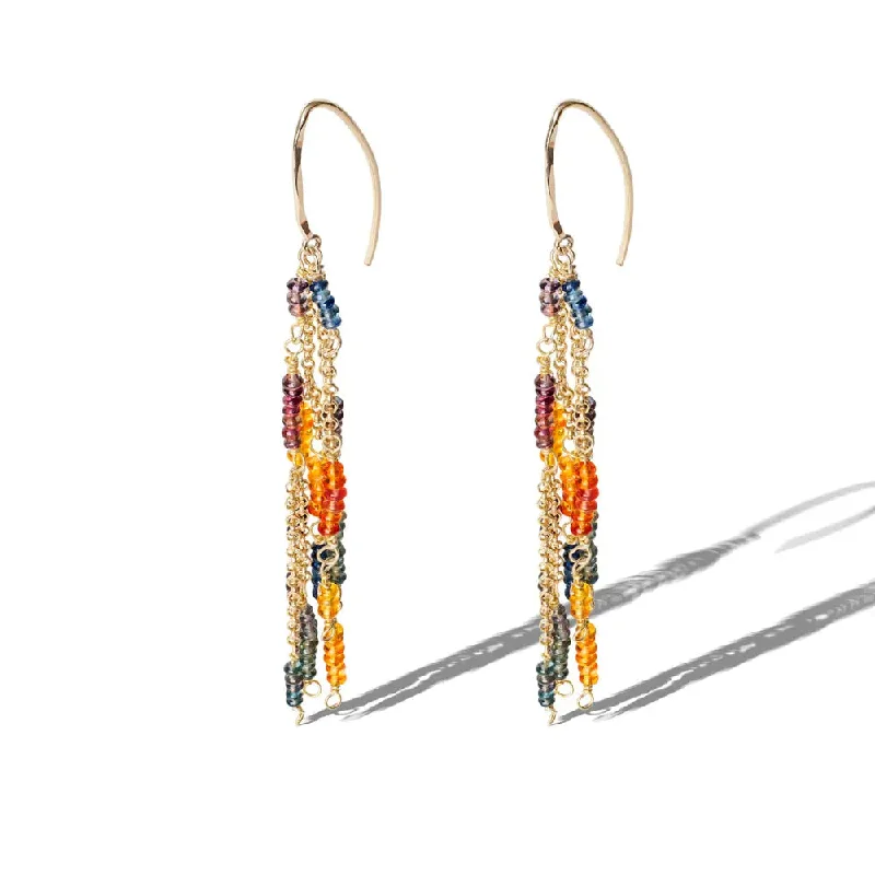 round earrings for women -Yellow Gold Ombré Sapphire Hammered Marquis Hoop Earrings