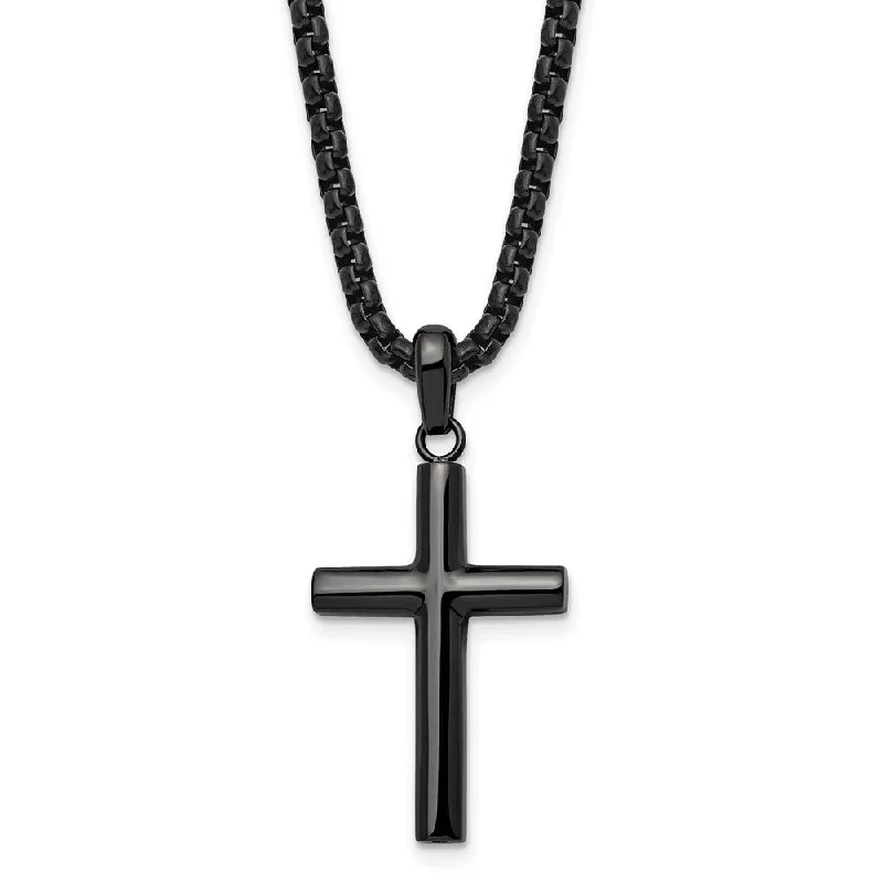 sparkling diamond necklaces for women -Gunmetal Plated Stainless Steel Polished Domed Cross Necklace, 24 Inch