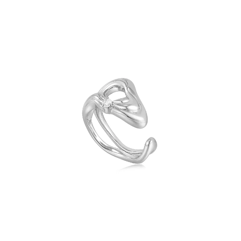 gold plated necklaces for women -Ania Haie Silver Twisted Wave Wide Adjustable Ring