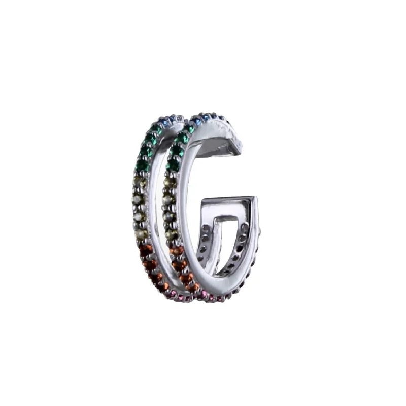 oversized earrings for women -Parallel Rainbow Pavé Ear Cuff