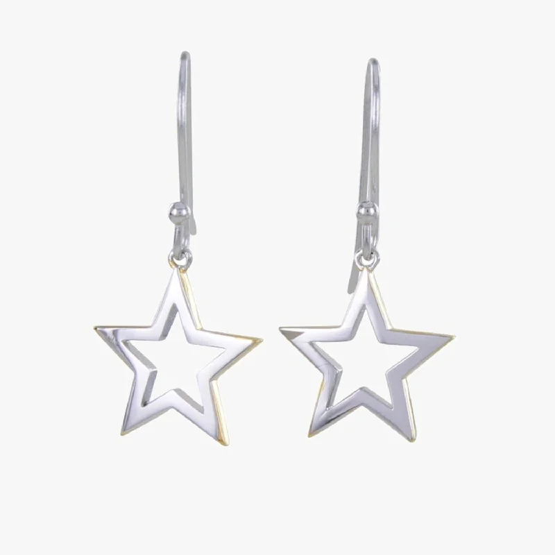 crystal drop earrings for women -Sterling Silver and Gold Plated Shadow Star Earrings