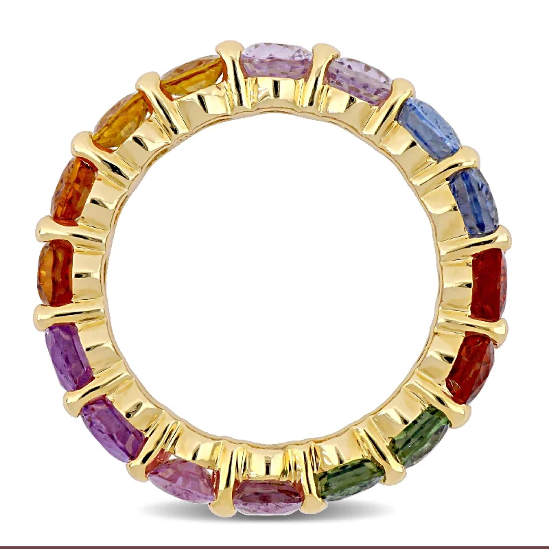 Miadora 14k Yellow Gold Oval-cut Multi-Color Sapphire Full-Eternity Band Ring