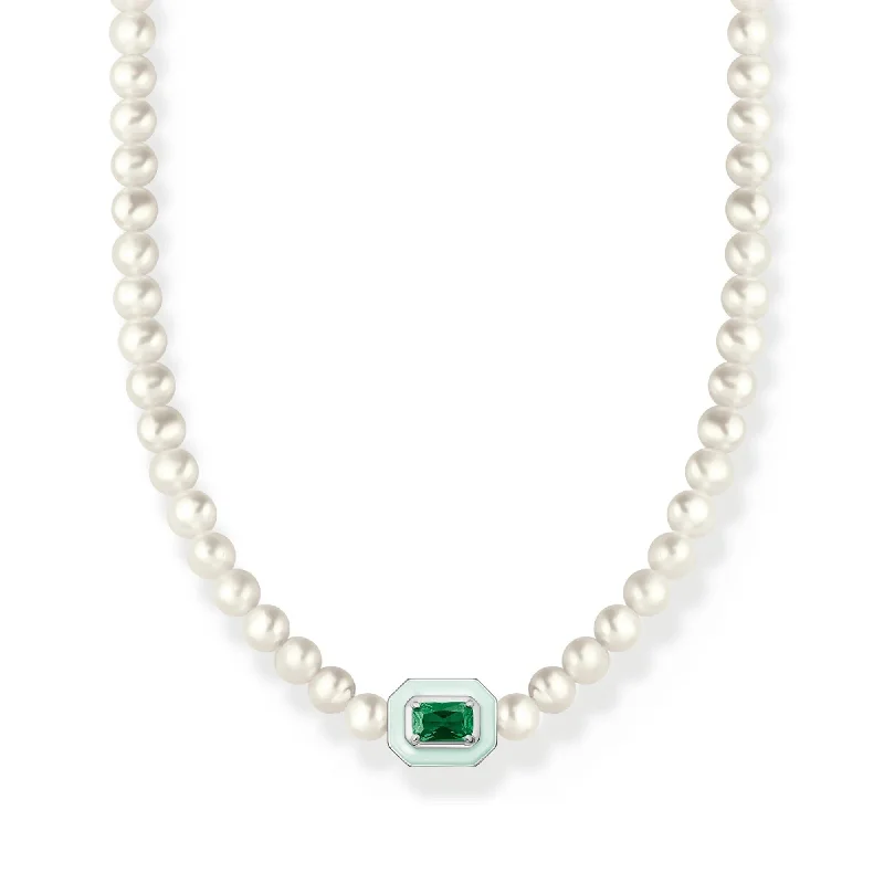 multi-layer necklaces for women -THOMAS SABO Choker Pearls With Green Stone