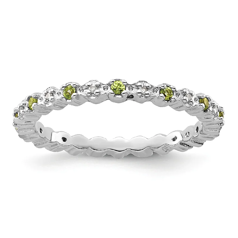 Sterling Silver Stackable Expressions Natural Peridot and Diamond Eternity Band Ring