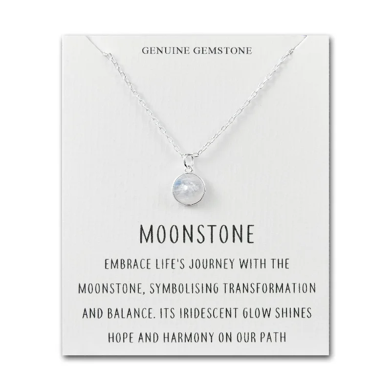 diamond necklaces for brides -Moonstone Necklace with Quote Card