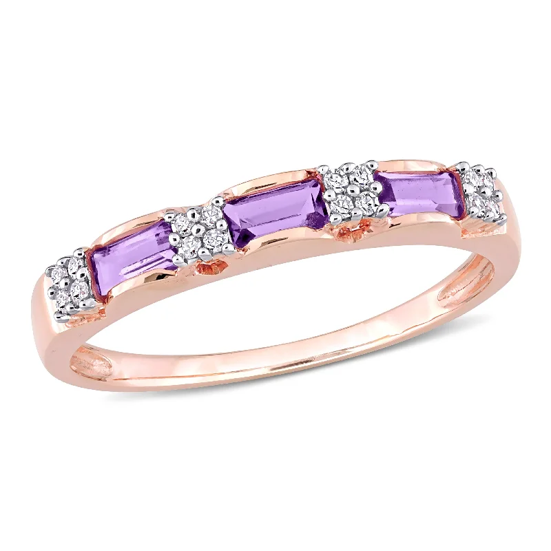 matching diamond engagement rings -Miadora 10k Rose Gold Baguette-cut Amethyst and Diamond Accent Stackable Eternity Wedding Band Ring