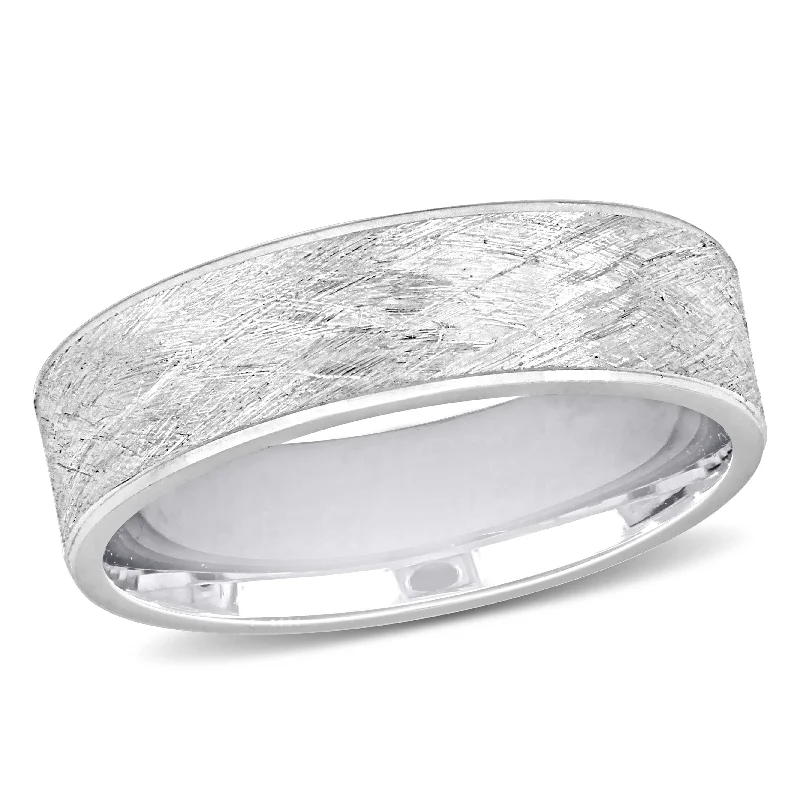 diamond wedding and engagement rings -Miadora 6 mm Mens Brushed Finish Wedding Band in 14k White Gold