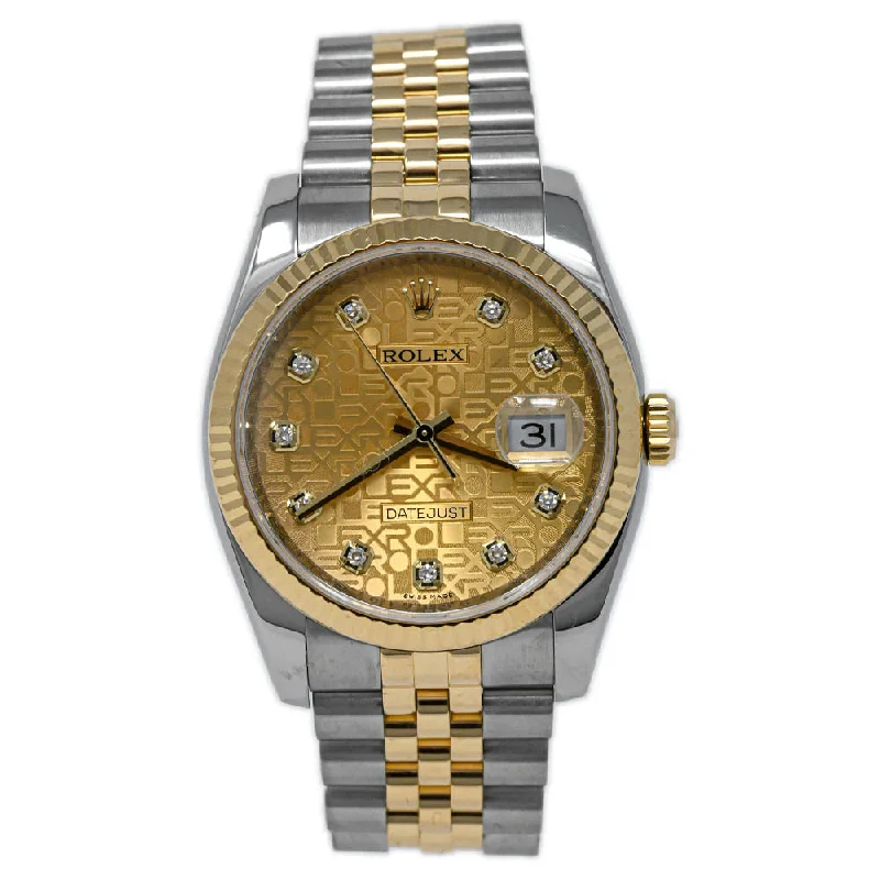 Rolex Datejust Two Tone Stainless Steel Yellow Gold 36mm Champagne Jubilee Diamond Dial Watch  Reference #: 116233