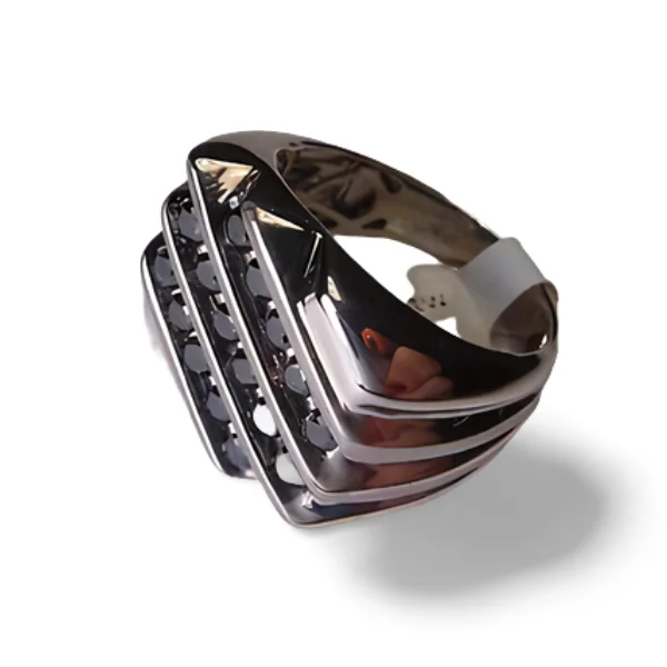 Estate Sterling 925 Silver Black Diamond Mens Mans Band Ring