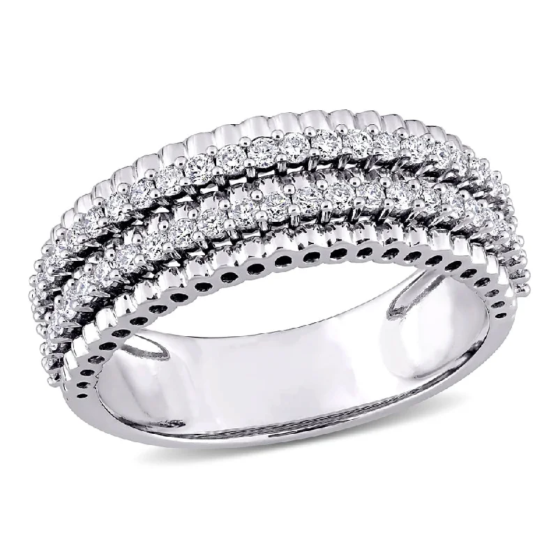 Miadora 14k White Gold 1/2ct TDW Diamond Double Row Bead Eternity Band Ring