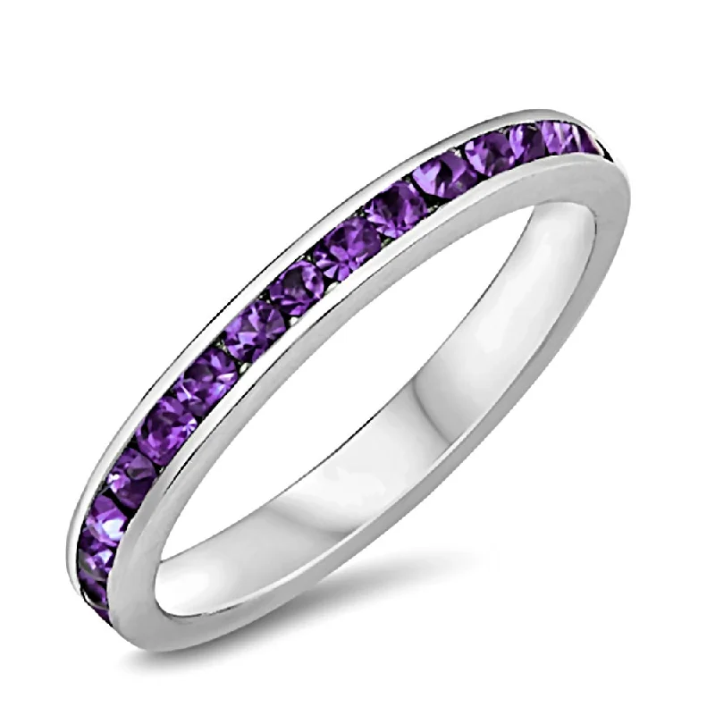 Brooklyn: Stackable Amethyst Ice CZ Birthstone Eternity Band Ring