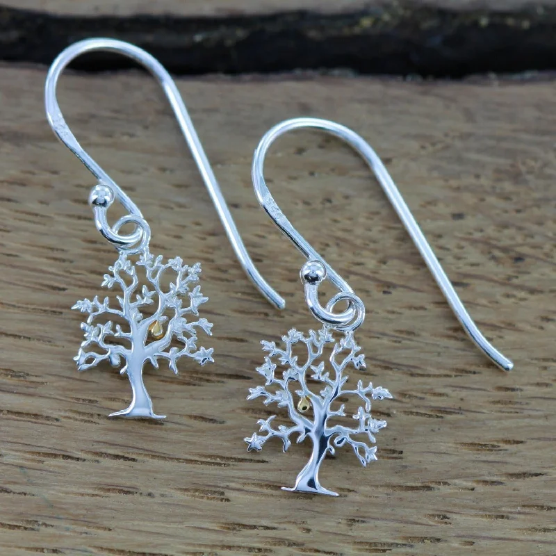 diamond hoop earrings for women -Sterling Silver Nut Tree Drop Earrings